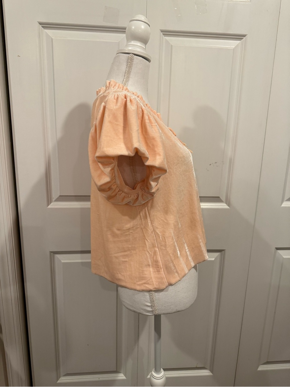 Free People Velvet Puff Sleeve Tie Front Top Blush Pink Size XS - Picture 6 of 16